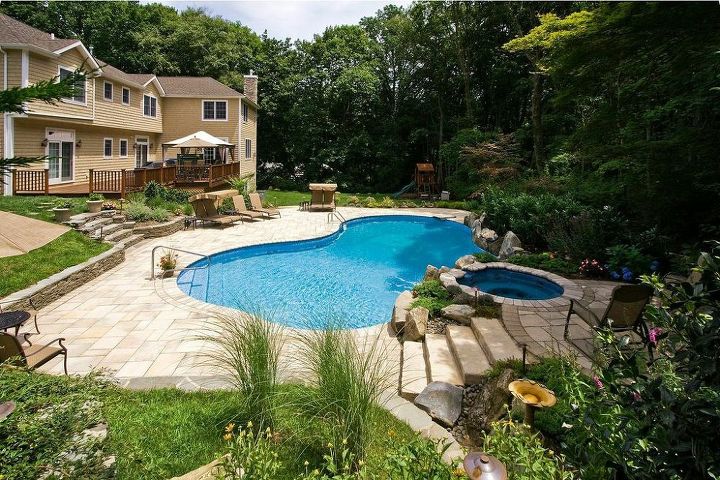 award winning project showcase freeform vinyl pool spa in manhasset, outdoor living, pool designs, spas, reating the Perfect Patio Long Island NY