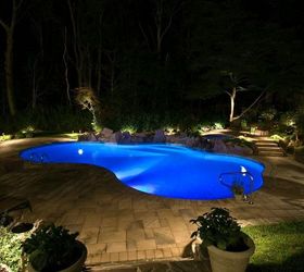 award winning project showcase freeform vinyl pool spa in manhasset, outdoor living, pool designs, spas, Backyard Lighting Long Island NY