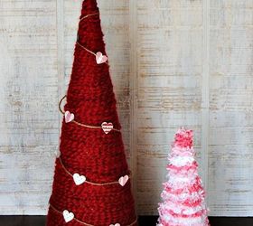 yarn wrapped valentine trees, crafts, seasonal holiday decor, valentines day ideas