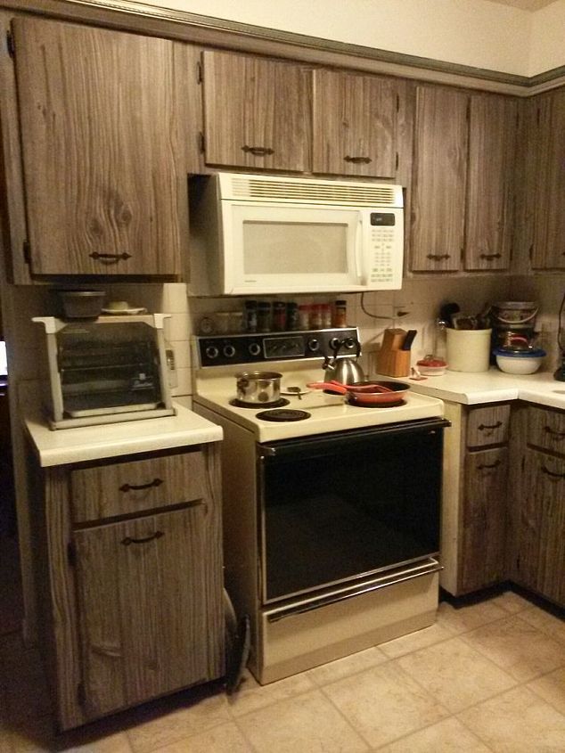 q what would you do with these fake barn wood cabinets, kitchen cabinets, kitchen design