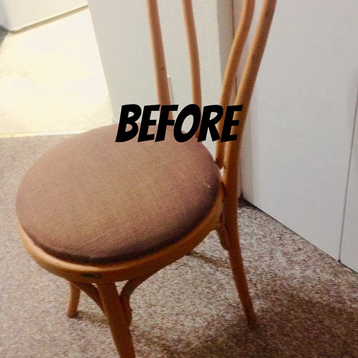 uma reforma barata para 4 cadeiras descartadas na rua, Antes pintura mostarda descascada capas feias