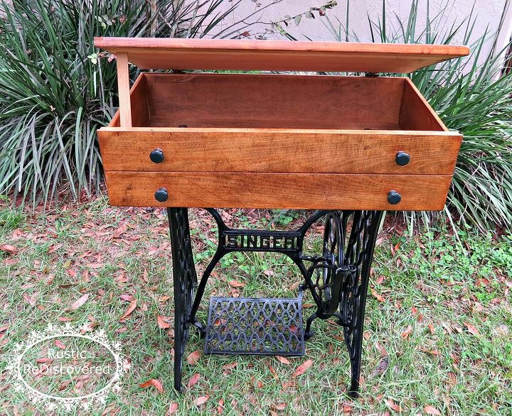 singer sewing machine base storage table, painted furniture, repurposing upcycling, storage ideas