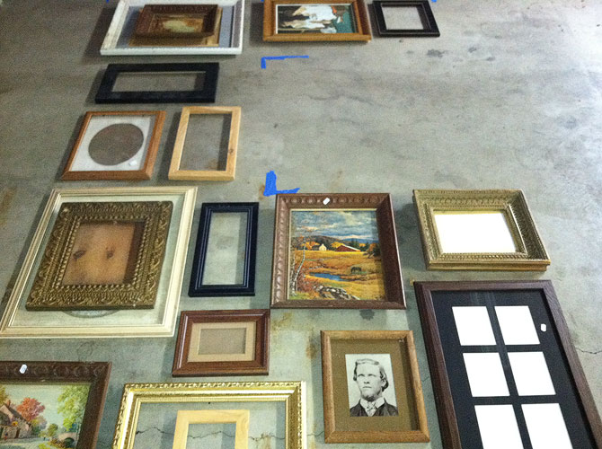 wall decor made from frames, bathroom ideas, wall decor, Choosing frames laying out to fit in space