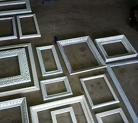 wall decor made from frames, bathroom ideas, wall decor, Frames after being painted all the same