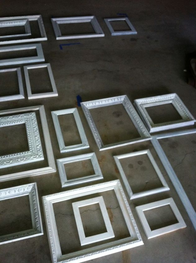 wall decor made from frames, bathroom ideas, wall decor, Frames after being painted all the same