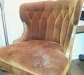 see how she saved these disgusting old velvet chairs, chalk paint, painted furniture, reupholster