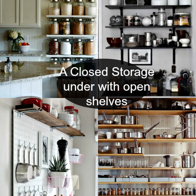 q how to organize a kitchen with custom shelving and storage, kitchen design, organizing, shelving ideas, storage ideas, I selected these photos carefully for the upper shelving I need a mixture of these photos I have jars and like the pots and peg board ideas here Underneath this built componet will be the lower storage in next photo