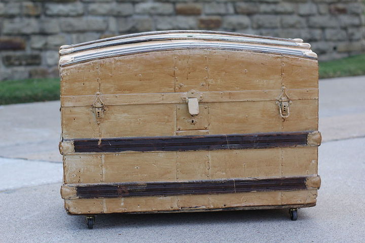 upcycled steamer trunk, chalk paint, painted furniture, repurposing upcycling, BEFORE