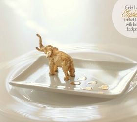gold leaf elephant trinket dish with heart footsteps, crafts, seasonal holiday decor, valentines day ideas