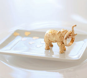 gold leaf elephant trinket dish with heart footsteps, crafts, seasonal holiday decor, valentines day ideas