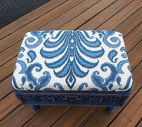 repurposed drawer to vintage blue ottoman, painted furniture, repurposing upcycling, reupholster