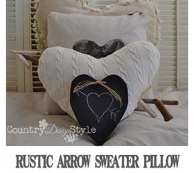 sweater heart pillow with rustic arrow stabbed through, crafts, reupholster