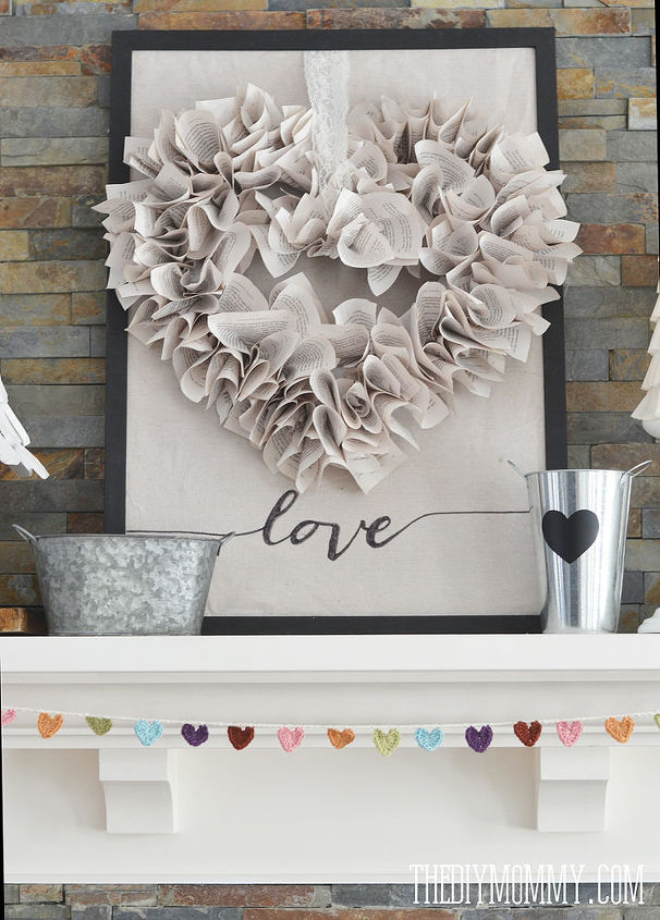 neutral valentine s day mantel decor, crafts, fireplaces mantels, how to, repurposing upcycling, seasonal holiday decor, valentines day ideas, wreaths