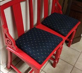 repurposed old unused and dirty chairs to cool bench
