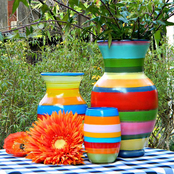 paint striped vases on an old record player, crafts, how to, painting, repurposing upcycling