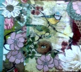 mixed media on artist panel, crafts, decoupage, wall decor, Birds And A Nest