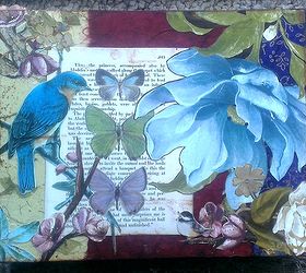 mixed media on artist panel, crafts, decoupage, wall decor, Blue Bird Butterflies