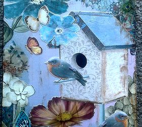 mixed media on artist panel, crafts, decoupage, wall decor, Grey Bird