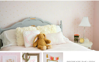 Plantilla de una habitación de niña en color rosa y dorado