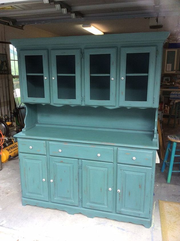 vintage green distressed hutch, painted furniture