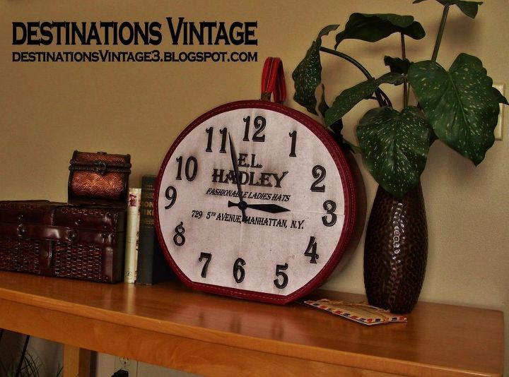 round suitcase upcycled into vintage clock, crafts, decoupage, home decor, repurposing upcycling