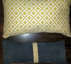 place mats and pants into pillows, crafts, home decor, repurposing upcycling, reupholster, yellow strip added for flair