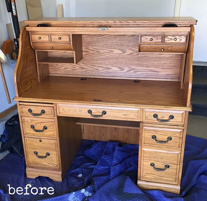 blue painted oak desk hometalk