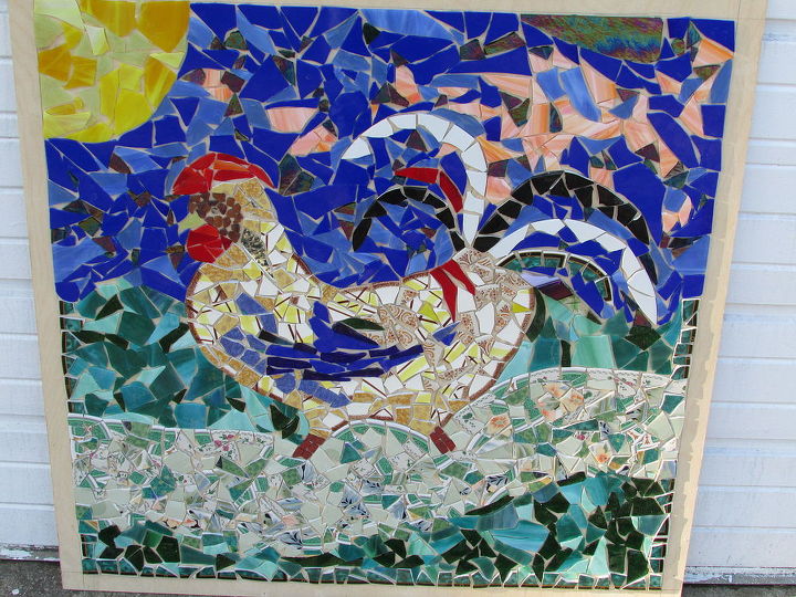 left over broken glass mosaic art piece, crafts, how to, tiling