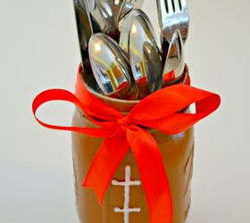 mason jar football cutlery holder, crafts, mason jars, repurposing upcycling, seasonal holiday decor