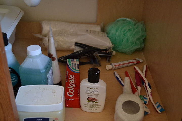 organizing under bathroom sink with dollar store finds, bathroom ideas, organizing, This is what it looked like under my sink