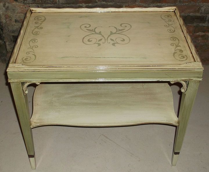 my littlerepainted and stenciled green side table, painted furniture