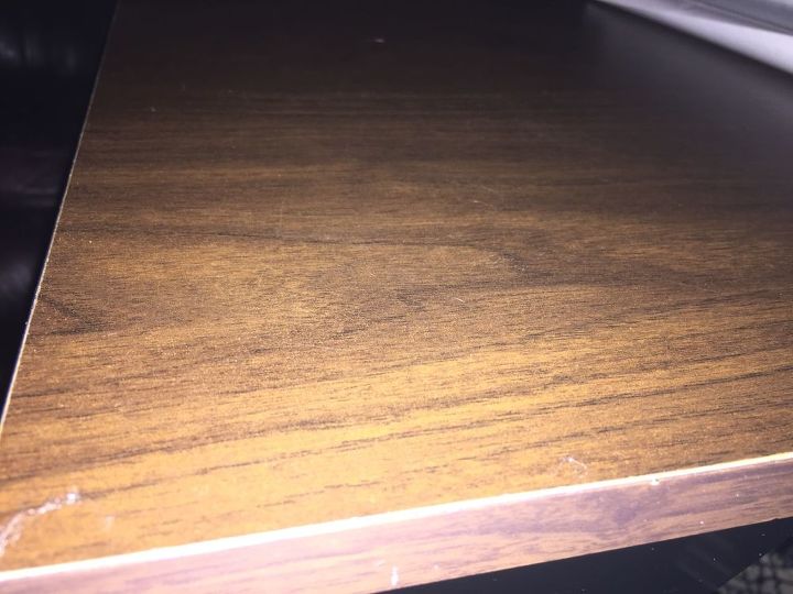 stainless steel contact paper table top makeover, Old table top