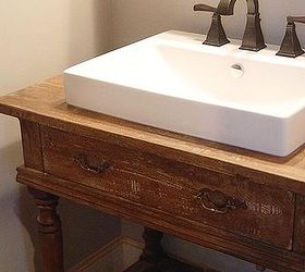 reclaimed wood table to vanity, bathroom ideas, painted furniture, repurposing upcycling