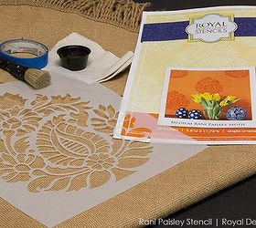 how to stencil burlap tablecloths, chalk paint, crafts, dining room ideas, home decor, how to