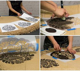 how to stencil burlap tablecloths, chalk paint, crafts, dining room ideas, home decor, how to