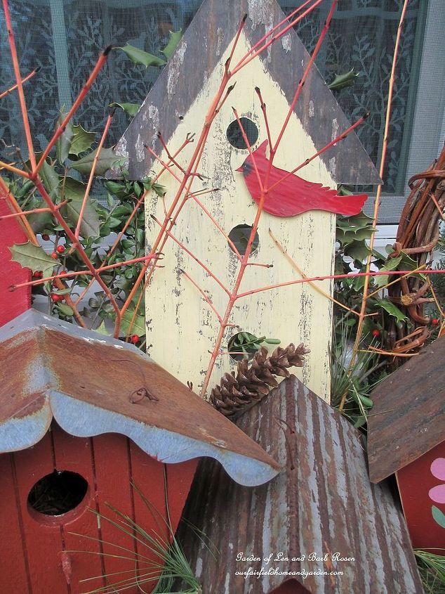 valentine s day windowboxes with a birdhouse theme, crafts, outdoor living, seasonal holiday decor, valentines day ideas, Birdhouse Theme