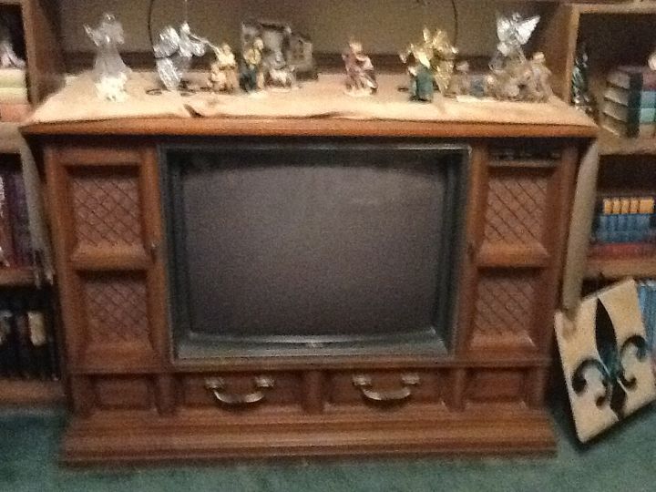 i have an old console tv that doesn t work i would like to reuse it, This is the TV I have a bookcase I put on each side and a mantle across the top