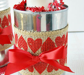 valentine tin cans with burlap, crafts, repurposing upcycling, seasonal holiday decor, valentines day ideas