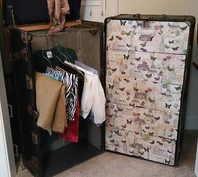 from smelly wardrobe trunk to fabulous fabric storage, decoupage, painted furniture, repurposing upcycling, storage ideas