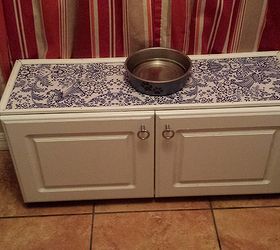repurposed laminate cabinet turned big puppy center, kitchen cabinets, painted furniture, pets animals, repurposing upcycling, storage ideas, Our new puppy banquet