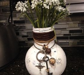 olive jar gets repurposed to shabby chic vase, chalk paint, crafts, repurposing upcycling