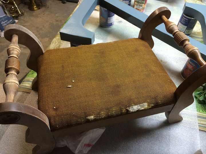 footstool to server riser to occasion, dining room ideas, home decor, repurposing upcycling, reupholster
