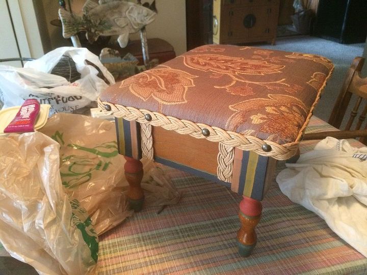 footstool to server riser to occasion, dining room ideas, home decor, repurposing upcycling, reupholster
