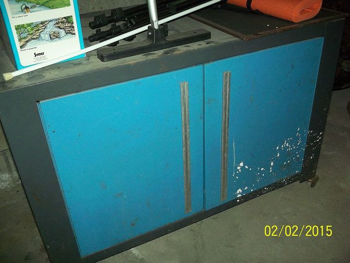 q adding a drop leaf and elevating a repurposed metal cabinet, kitchen design, kitchen island, painted furniture, painting, Totally metal cabinet 1