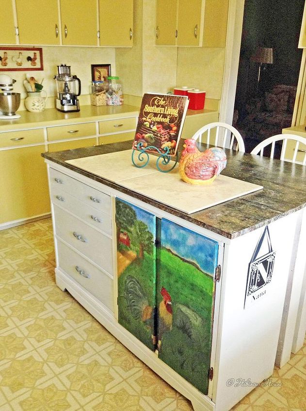 repurposed dresser to kitchen island for 6 97, kitchen island, painted furniture, repurposing upcycling