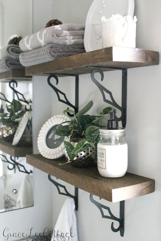 diy rustic bathroom shelves, bathroom ideas, shelving ideas