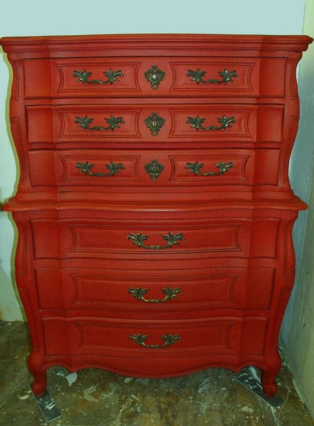 painted french provincial dresser in red, painted furniture