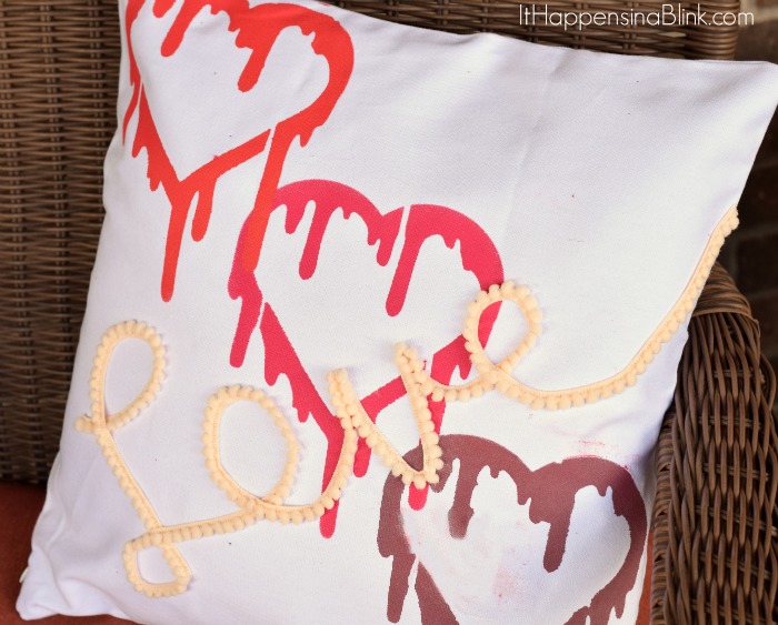 stenciled love pillow, crafts, how to, seasonal holiday decor, reupholster, valentines day ideas