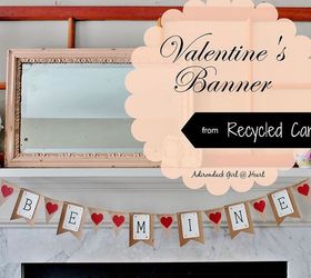 vintage valentine s banner from recycled cardboard, crafts, fireplaces mantels, how to, seasonal holiday decor, valentines day ideas