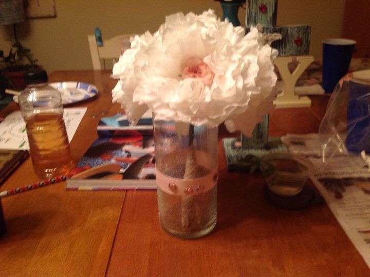 wood crafting on a budget, crafts, repurposing upcycling, woodworking projects, Shabby chic coffee filter flowers in vase